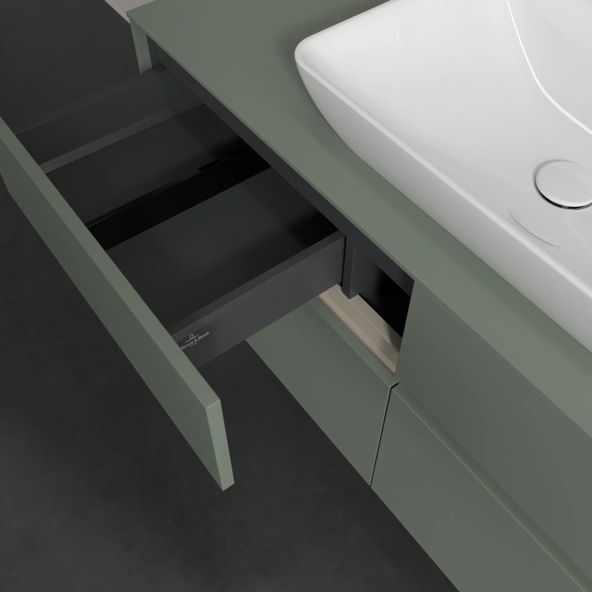 Villeroy & Boch Waschtischunterschrank „Collaro“ 1200 × 548 × 500 mm Soft Green, ohne Beleuchtung, für Becken mittig