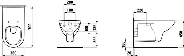 Tiefspül-WC wandhängend barrierefrei PRO LIBERTY 700x360 spülrandlos mit offener Befestigung weiß