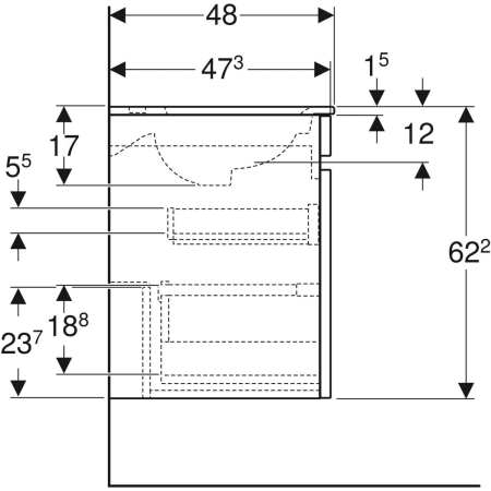 Renova Plan Set Möbelwaschtisch schmaler Rand, mit Waschtischunterschrank, eine Schublade und eine Innenschublade: Breite Waschtisch=55cm, Korpus und Front: Nussbaum hickory hell / Folie strukturiert, Waschtisch: weiß