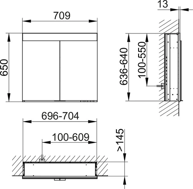 Edition 400 21501171301 Spiegelschrank Edition 400 Wandeinbau 710 × 650 × 154 mm silber-eloxiert