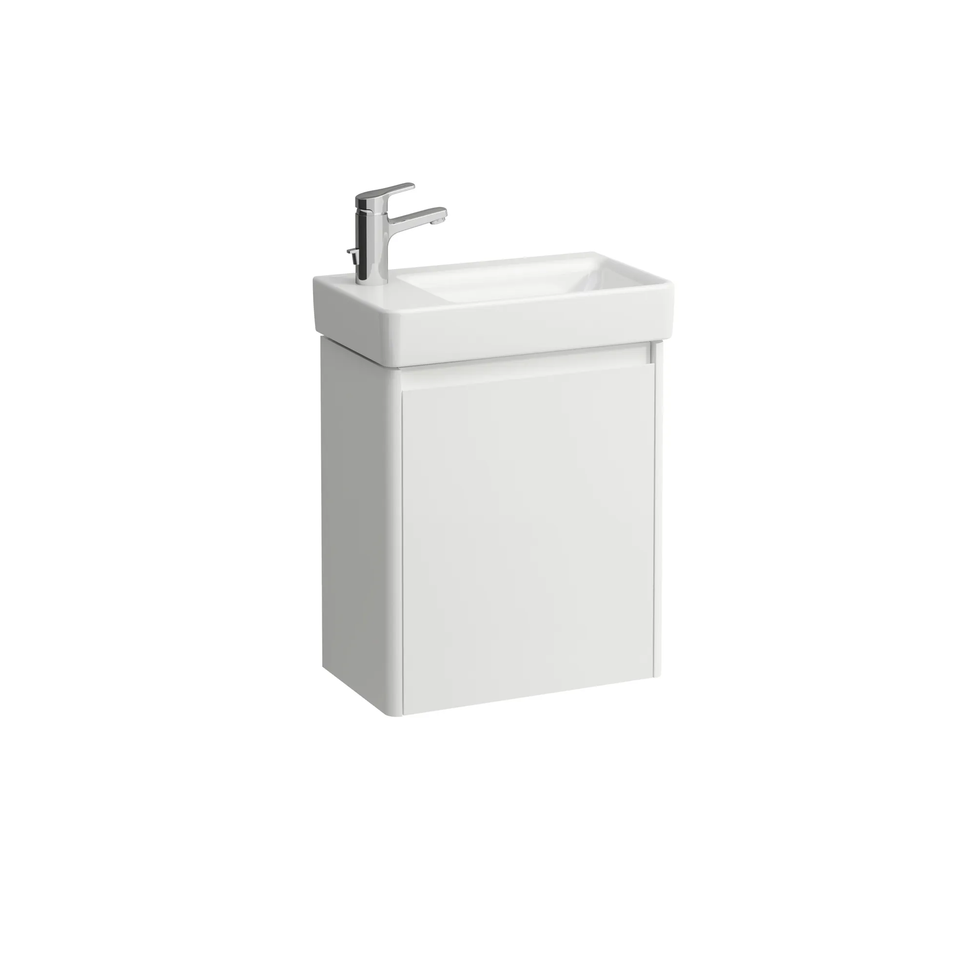 Waschtisch+Waschtischunterbau PRO S SET BASE 2.0 280x480x607 1 Hahnloch mit Überlauf 1 Tür Scharnier links mit Griffmulde weiß/we matt