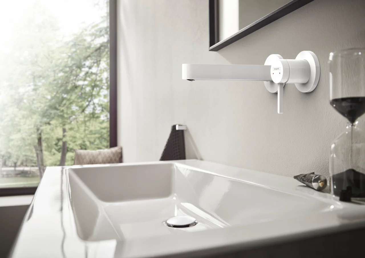 Hansgrohe Finoris Einhebel-Waschtischmischer Unterputz, Mattweiß, Ausladung 168 mm, Hebelgriff, Laminarstrahl, max. Durchfluss 5 l/min