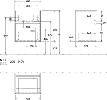 Villeroy & Boch Waschtischunterschrank „Collaro“ für Schrankwaschtisch 46 × 54,6 × 37,4 cm 2 Auszüge / Schubladen