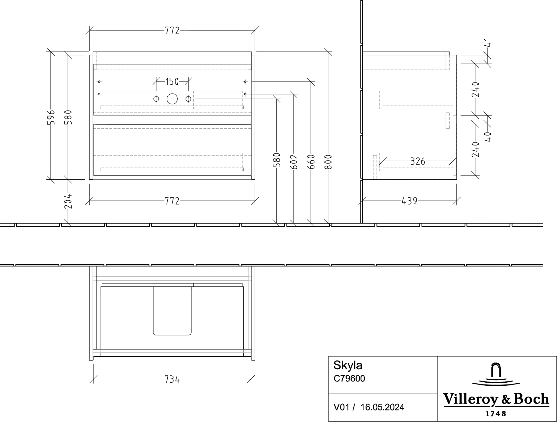 Villeroy & Boch Waschtischunterschrank „Skyla“ 772 × 596 × 439 mm Nordic Oak Villeroy & Boch Waschtischunterschrank „Skyla“ 772 × 596 × 439 mm Nordic Oak