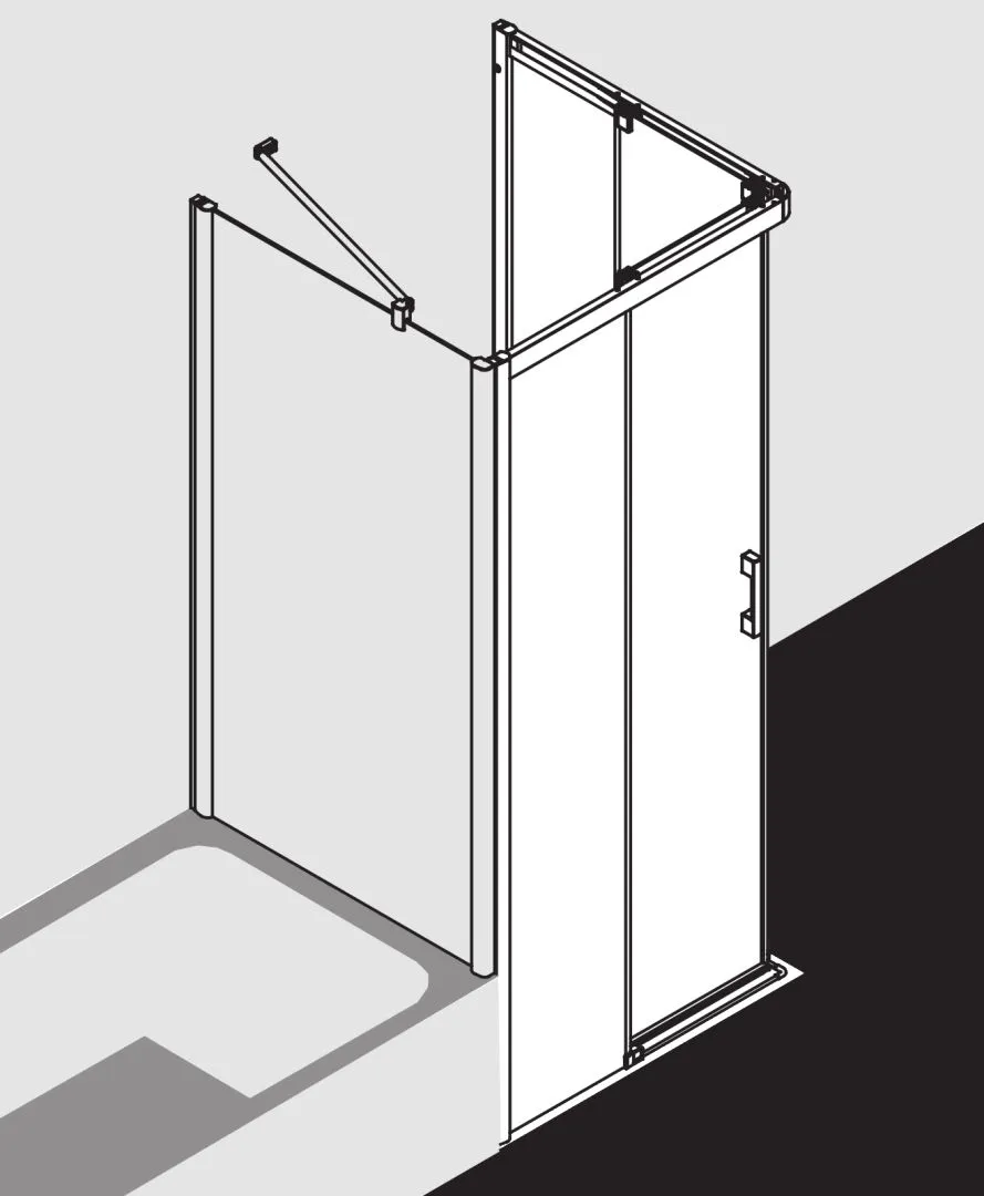 Kermi Duschtür Eckeinstieg 2-teilig (Gleittüren bodenfrei) Halbteil links „PEGA“ Glas Klar, Profile Silber Hochglanz, BV: 770 - 790 mm GAK: 755 - 775 mm WE: 780 - 800 mm H: 1850 mm