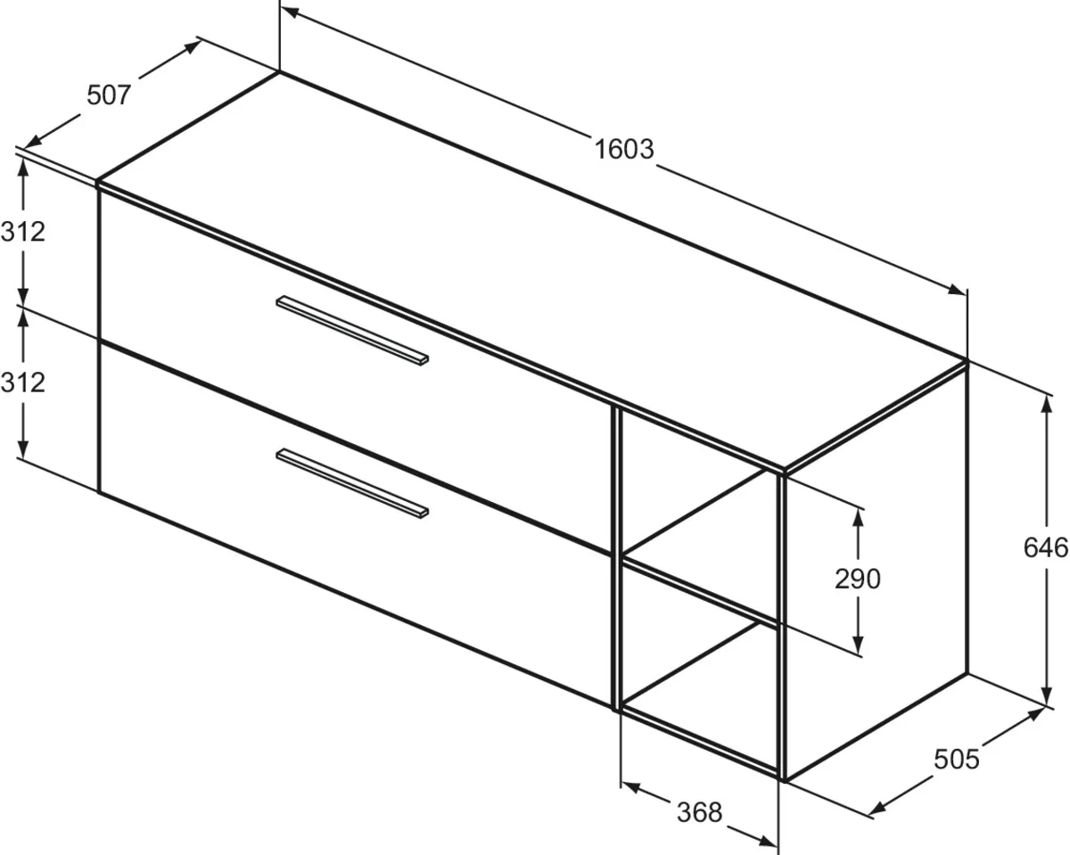 Möbel-Set 160cm i.life B 2 Auszüge 2 offene Fächer Griff Chrom Weiß matt