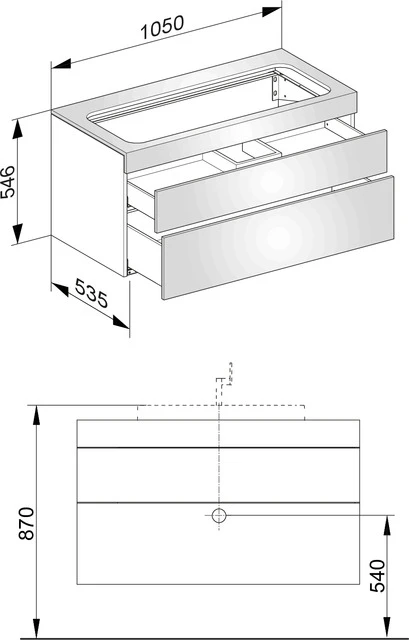 Edition 400 31582110000 Waschtischunterbau o. Hahnlochbohrung, 2 Auszüge 1050 x 546 x 535 mm anthrazit/Glas anthrazit