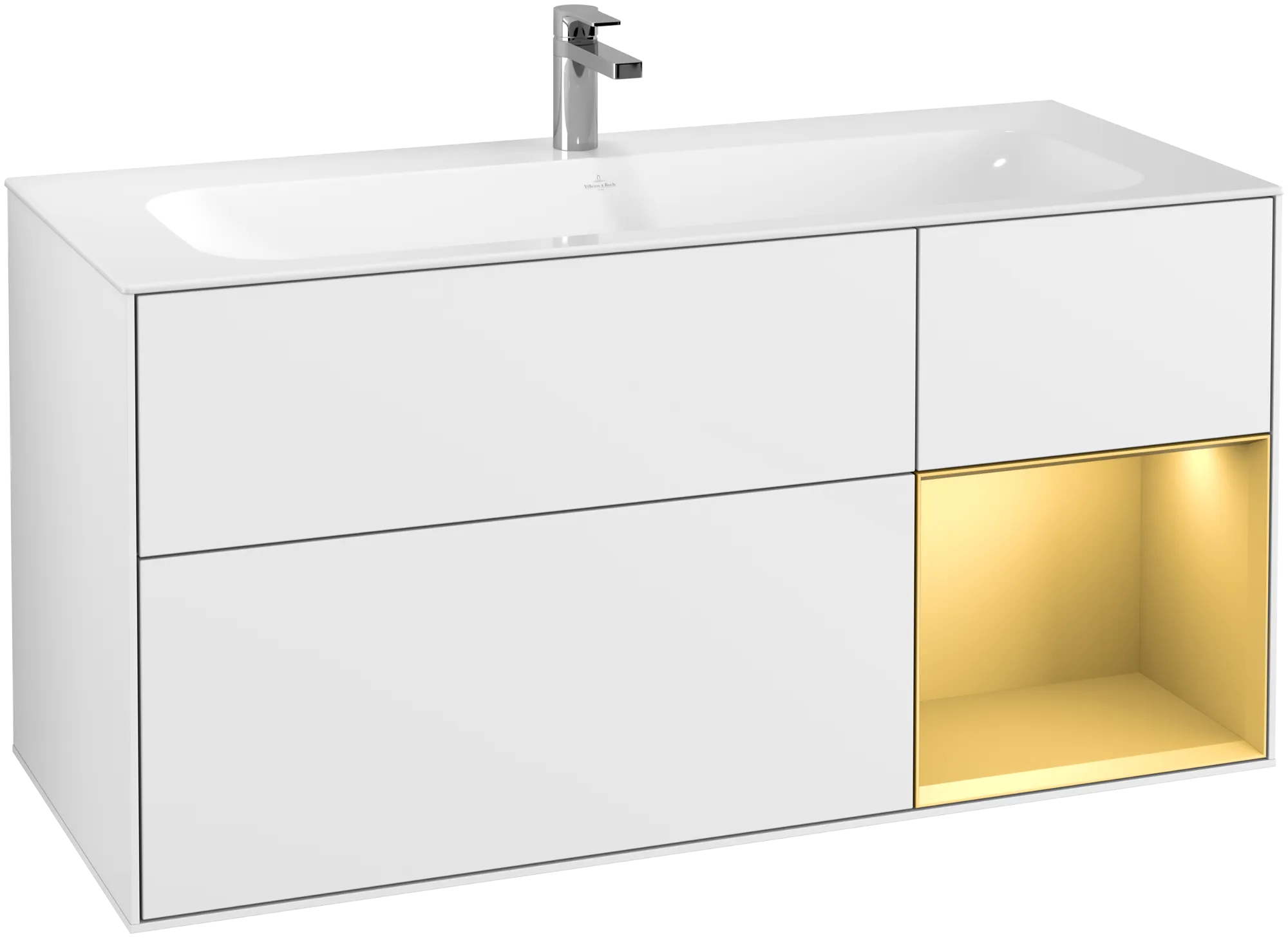 Villeroy & Boch Finion Waschbeckenunterschrank F07 1196x591x498mm Glossy White Lacquer / Gold Matt Lacquer