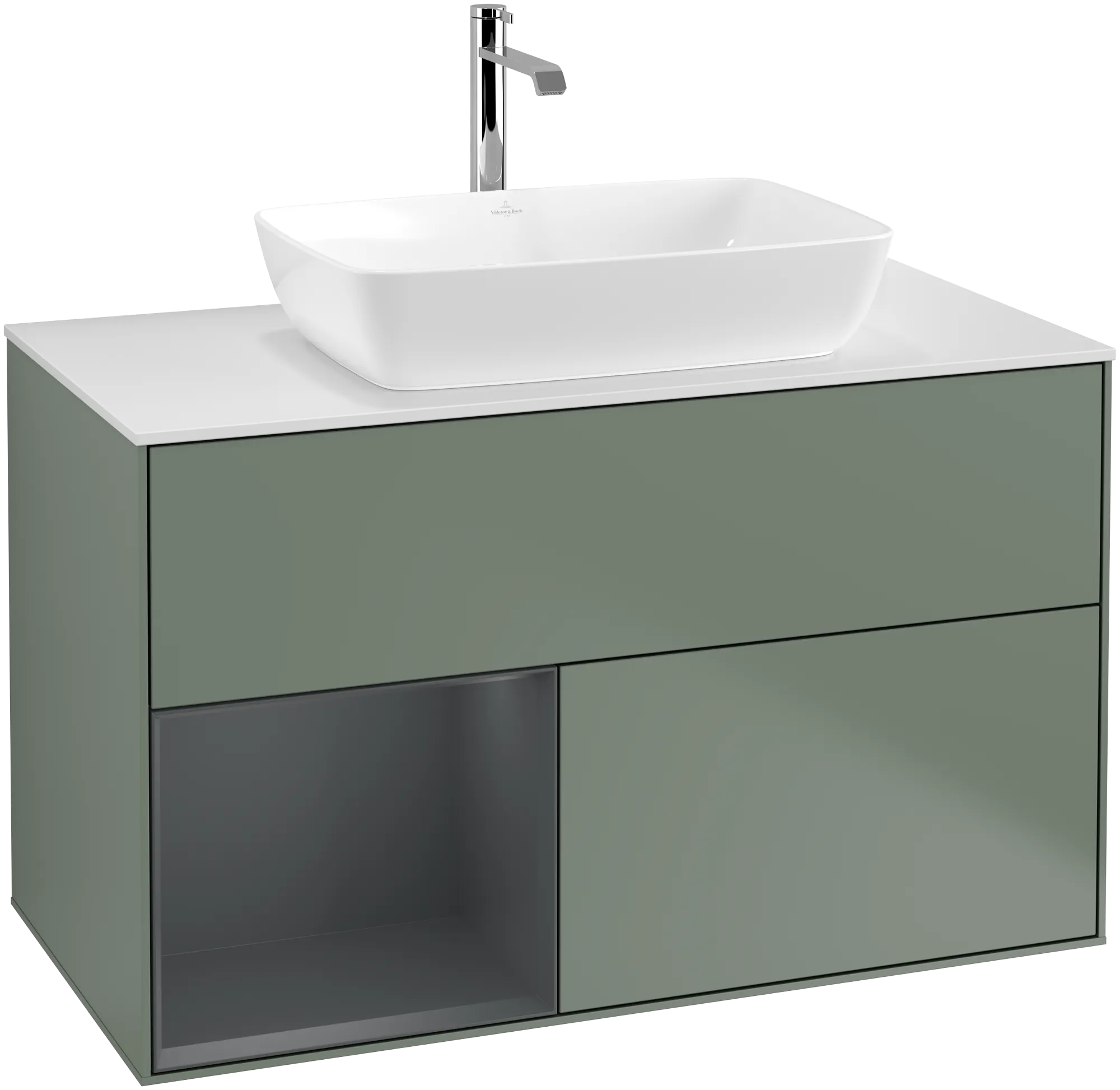 Villeroy & Boch Waschbeckenunterschrank Finion F77, 1000 x 603 x 501 mm, Olive Matt Lacquer / Midnight Blue Matt Lacquer / Glass White Matt