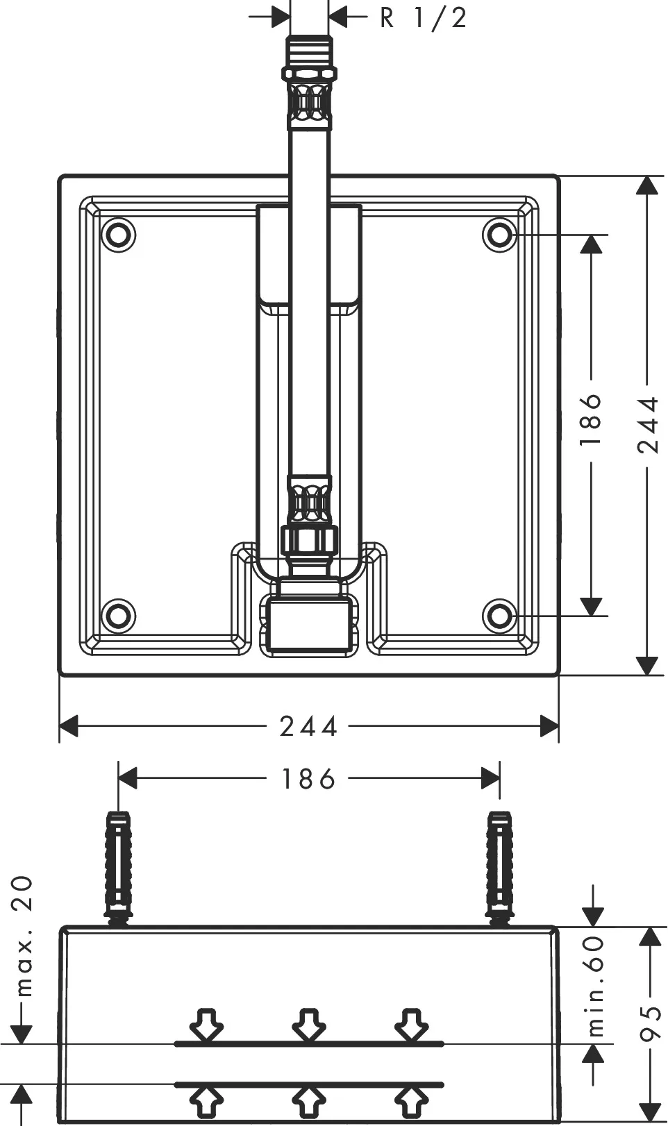 Kopfbrause Raindance 260x260mm Grundset Kopfbrause Raindance 260x260mm Grundset