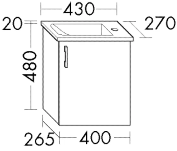Keramik-Waschtisch Bel inkl. Waschtischunterschrank - burgbad Sys30, 304x230 mm Becken, 1 Tür, 430x270x500 mm