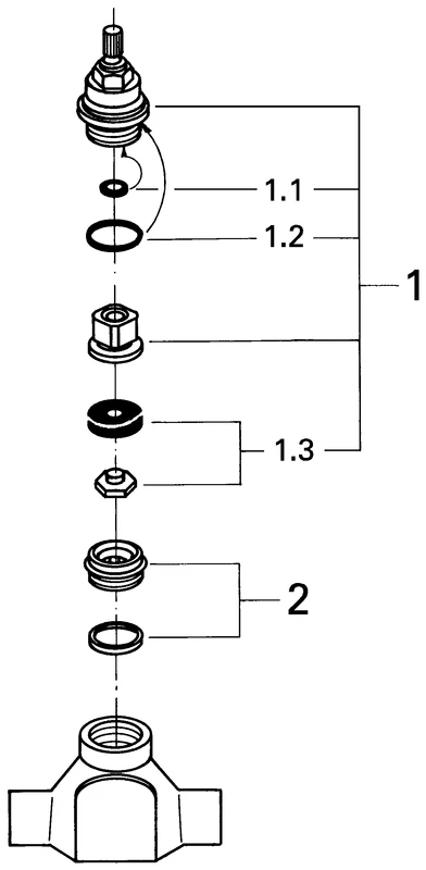 Unterputz-Ventil-Unterteil 29803, DN 20, vormontiertes Oberteil 3/4″, kurze Spindel, Lötanschluss ⌀18 mm