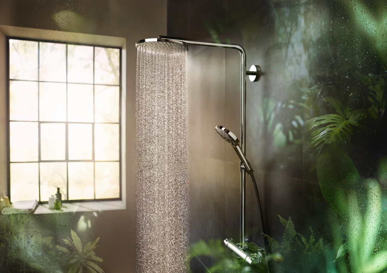 Hansgrohe Showerpipe Raindance Select S 240, 1jet PowderRain Chrom, 2 Verbraucher, Aufputzinstallation, DN15, G 1/2, 150 ± 12 mm, 25 mm Durchmesser