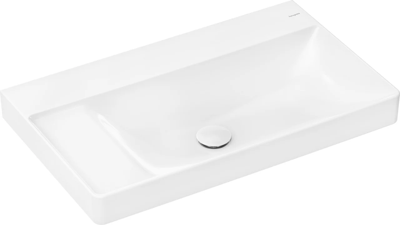 Hansgrohe Xelu Q Waschtisch, weiß, 800x480 mm, wandhängend, mit Ablage links, ohne Hahnloch und Überlauf, SmartClean-Glasur Hansgrohe Xelu Q Waschtisch, weiß, 800x480 mm, wandhängend, mit Ablage links, ohne Hahnloch und Überlauf, SmartClean-Glasur