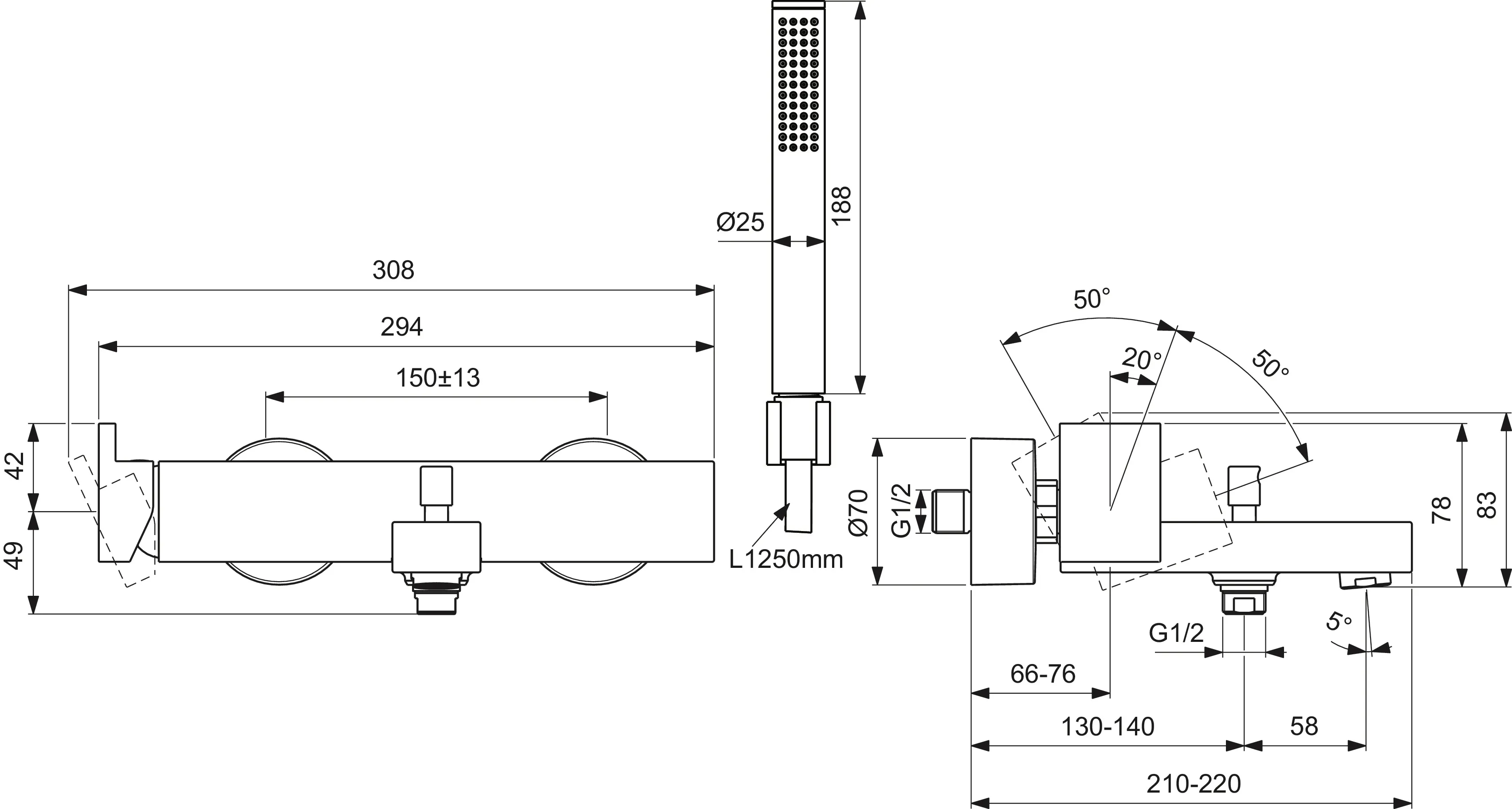 Einhand-Wannenarmatur „Extra“ Ausladung 210 mm in Chrom