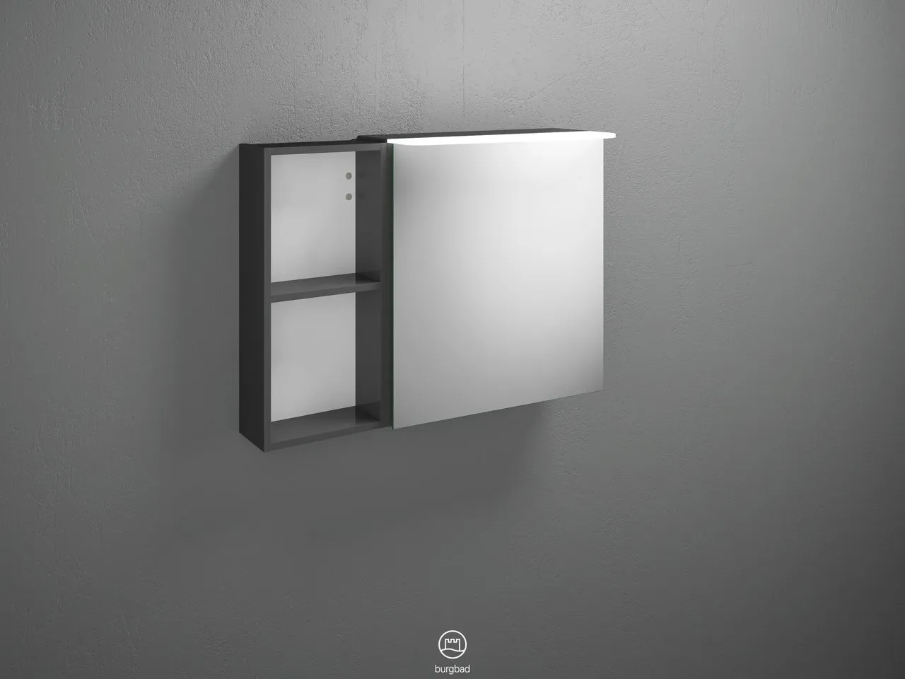 Burgbad Spiegelschrank Badu SFTW090, 310x900x665 mm, LED-Aufsatzleuchte 4200 K, Energieeffizienzklasse E