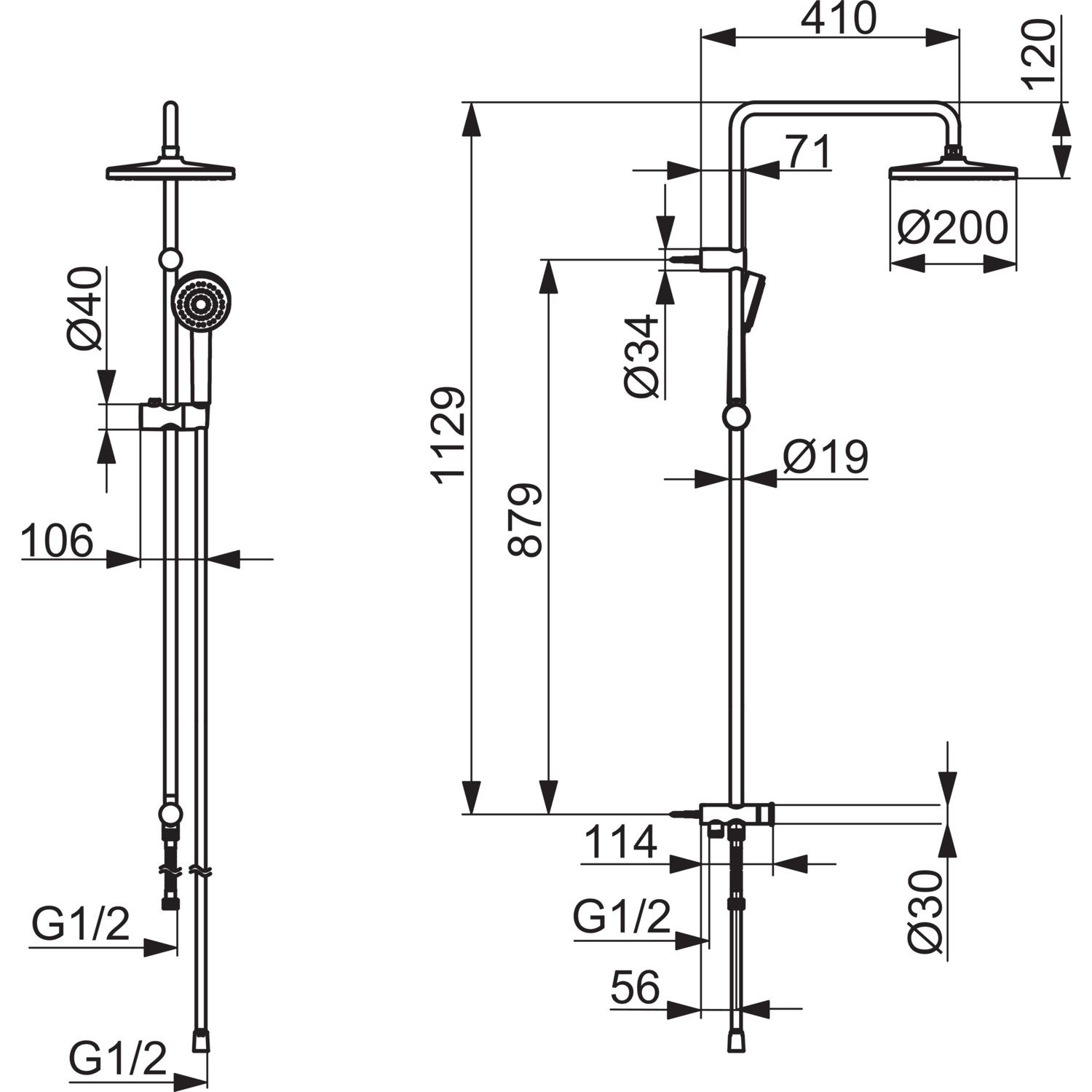 Kopfbrause-Set BASIC 5538 1-strahlig Chrom