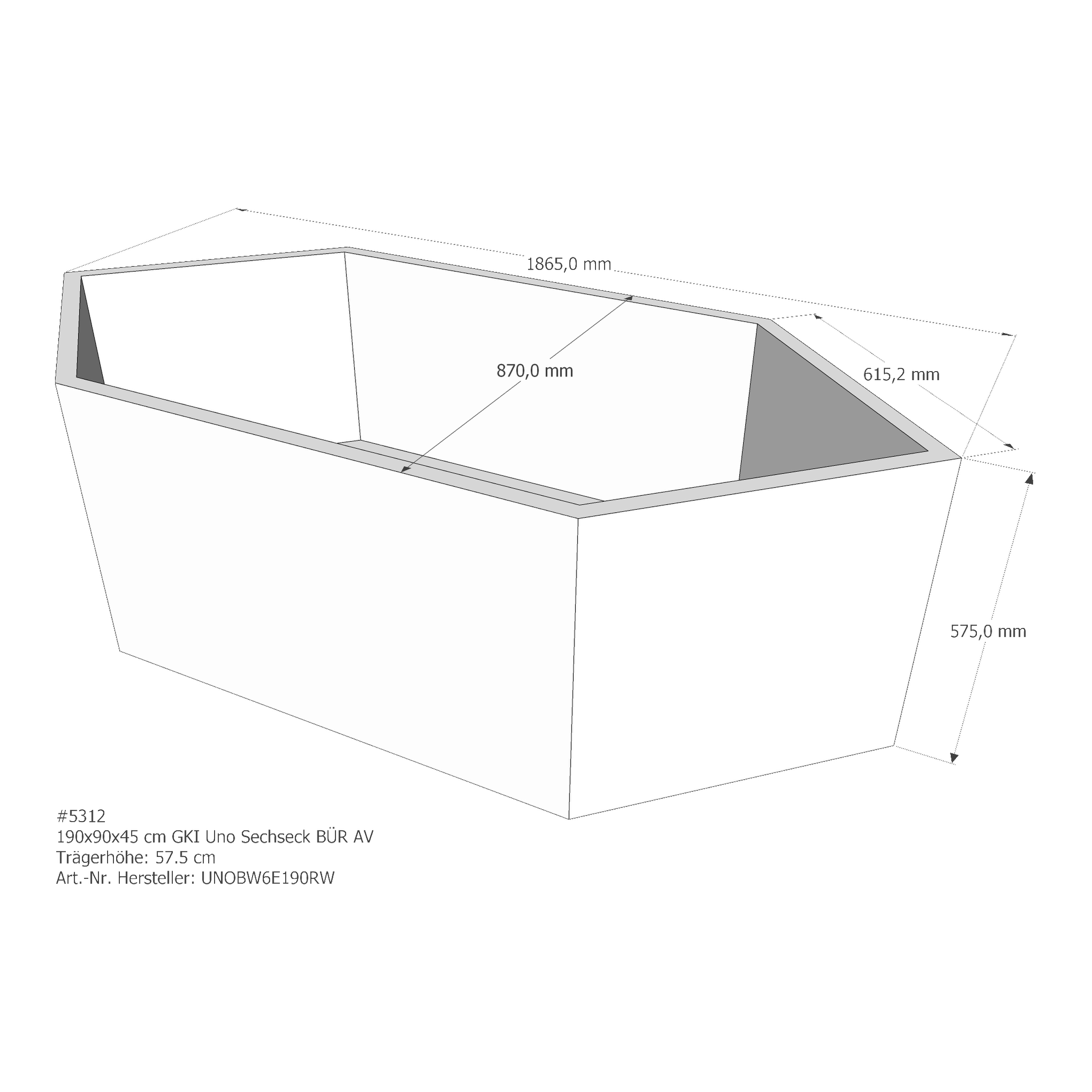 Duschwannenträger für GKI Uno Sechseck rechts 190 × 90 × 45 cm Duschwannenträger für GKI Uno Sechseck rechts 190 × 90 × 45 cm