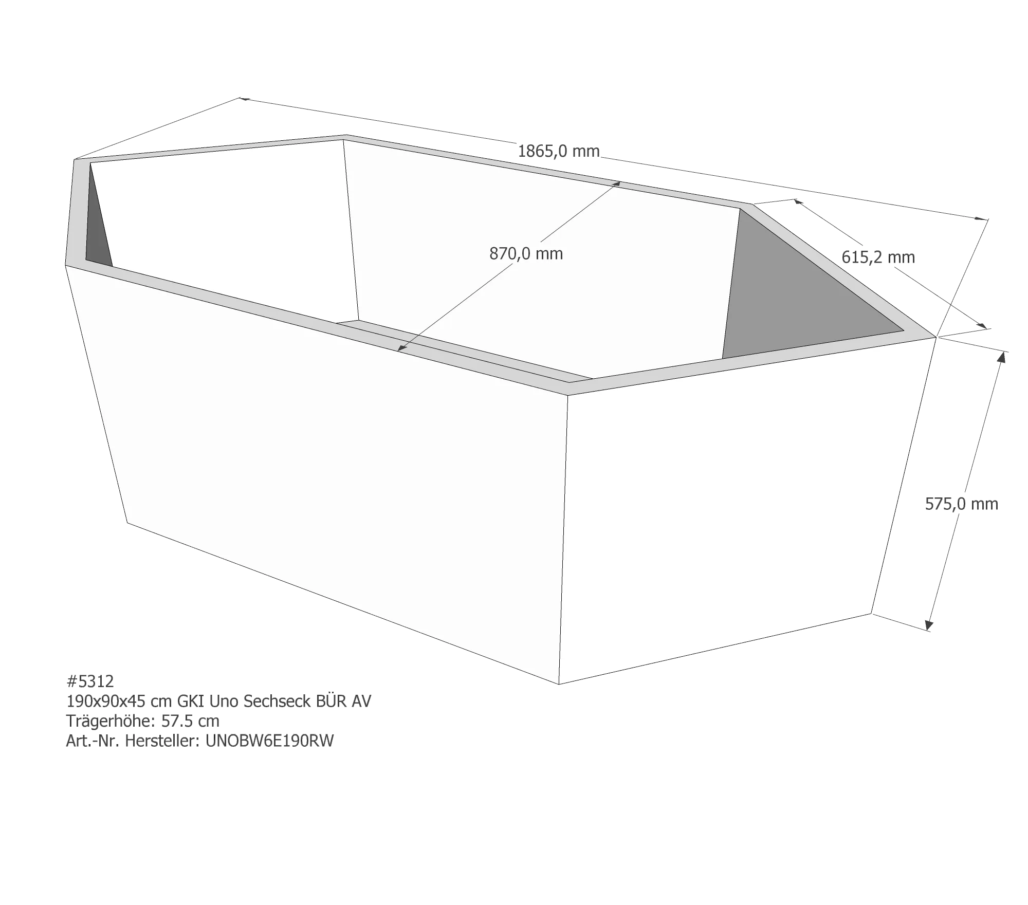 Duschwannenträger für GKI Uno Sechseck rechts 190 × 90 × 45 cm Duschwannenträger für GKI Uno Sechseck rechts 190 × 90 × 45 cm