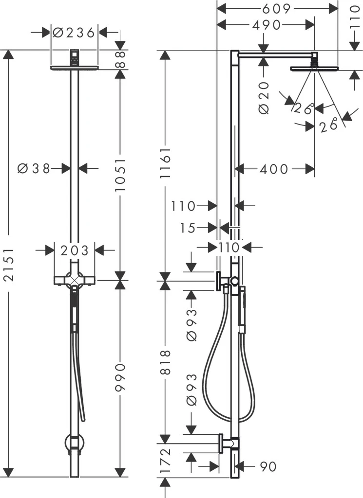 AXOR Starck Duschsäule mit Thermostat und Kopfbrause 240 1jet Chrom