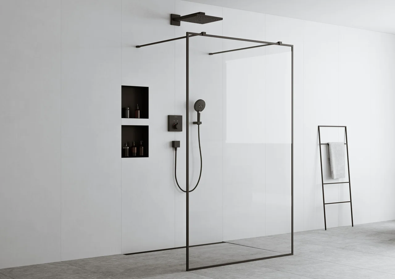 Hansgrohe RainDrain Match Duschrinne 600 mm, Mattschwarz, höhenverstellbarer Rahmen, Edelstahl V2A