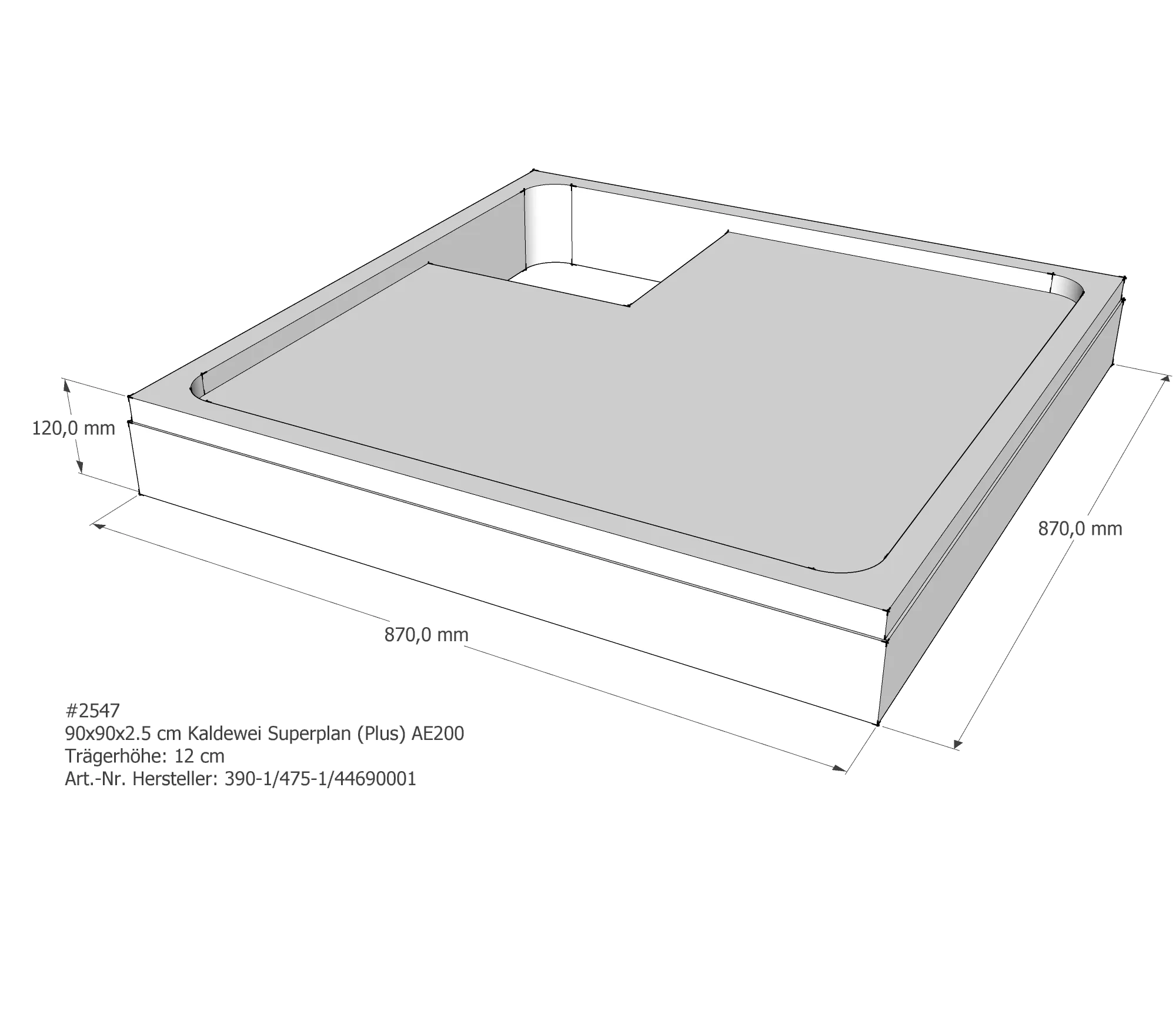 Duschwannenträger für Kaldewei Superplan (Plus) 90 × 90 × 2,5 cm Breite: 90 cm / Länge: 90 cm