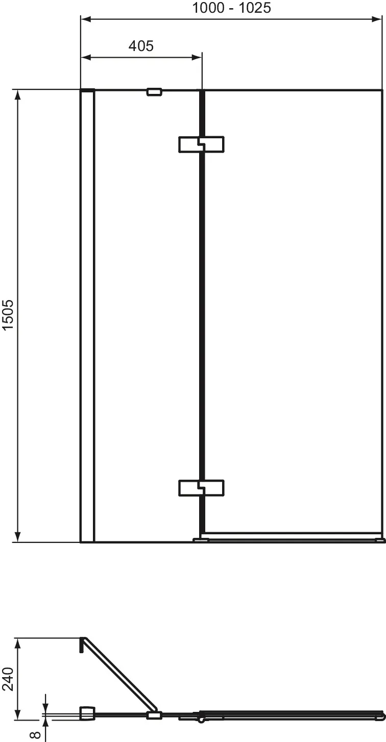 Ideal Standard i.life Duschwand, 1 Tür, Anschlag links, Silber, 1000x240x1505 mm