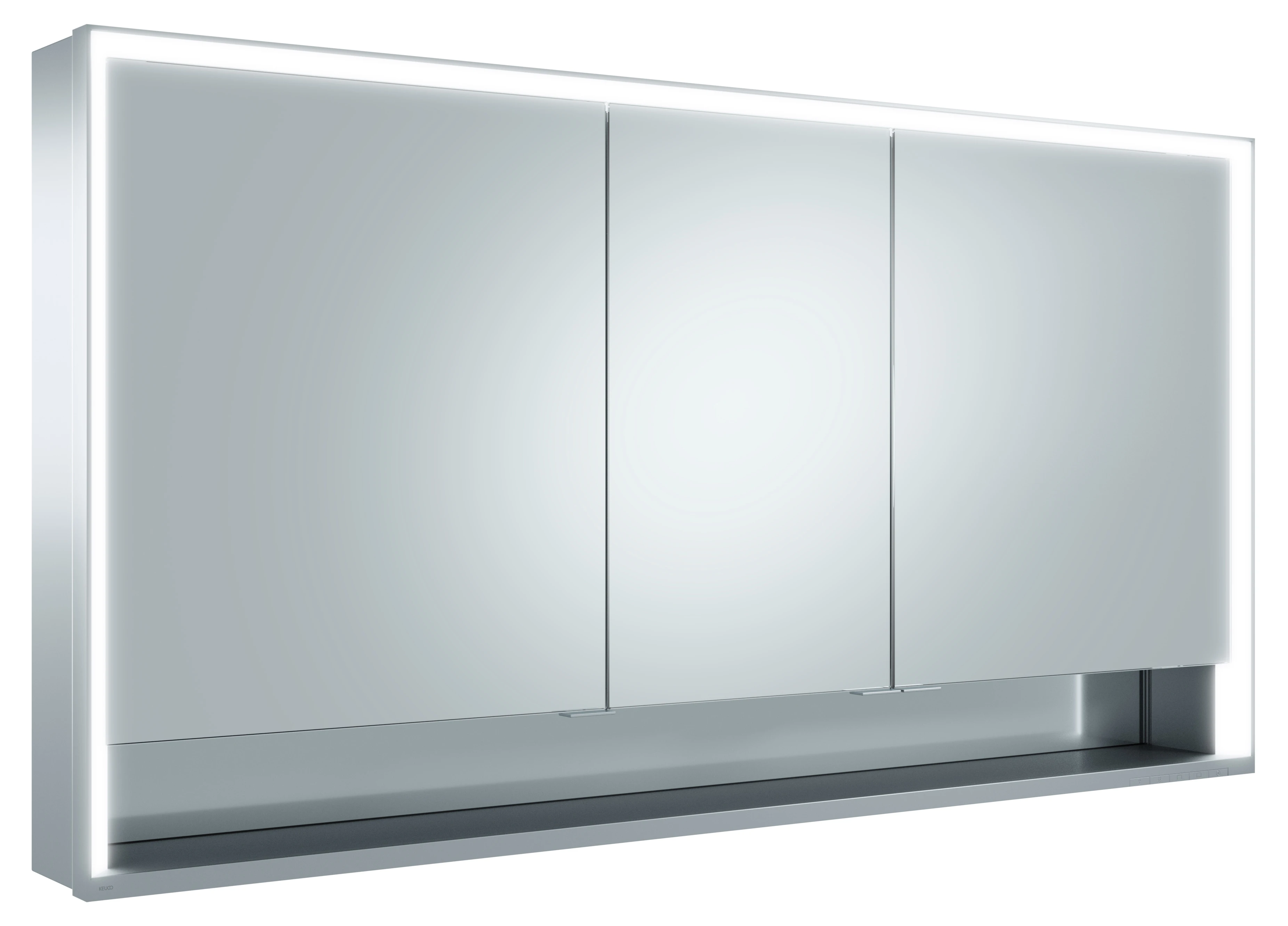 KEUCO Wandvorbau Spiegelschrank mit offenem Ablagefach „Royal Lumos“ in Silber (eloxiert), Aufputz, mit Steckdosen, ohne Spiegelheizung 1400 × 735 × 165 mm KEUCO Wandvorbau Spiegelschrank mit offenem Ablagefach „Royal Lumos“ in Silber (eloxiert), Aufputz, mit Steckdosen, ohne Spiegelheizung 1400 × 735 × 165 mm