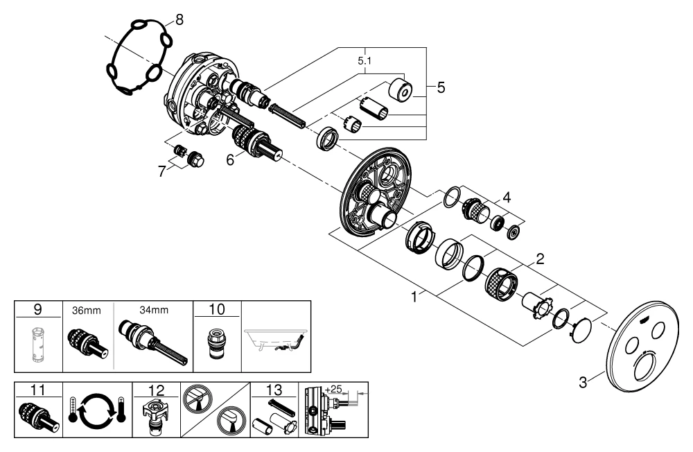 Grohe Grohtherm SmartControl Thermostat 29119 Unterputz mit 2 Absperrventilen supersteel Grohe Grohtherm SmartControl Thermostat 29119 Unterputz mit 2 Absperrventilen supersteel