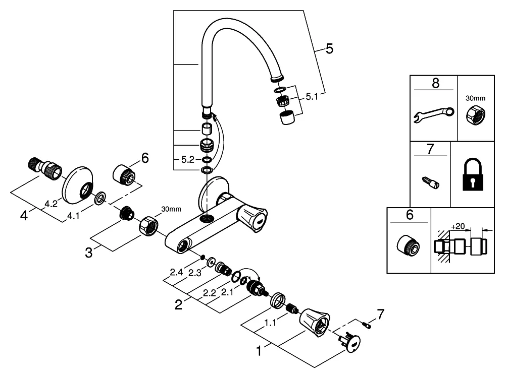 Grohe Costa Spültisch-Wandbatterie, ½ Wandmontage, chrom Grohe Costa Spültisch-Wandbatterie, ½ Wandmontage, chrom