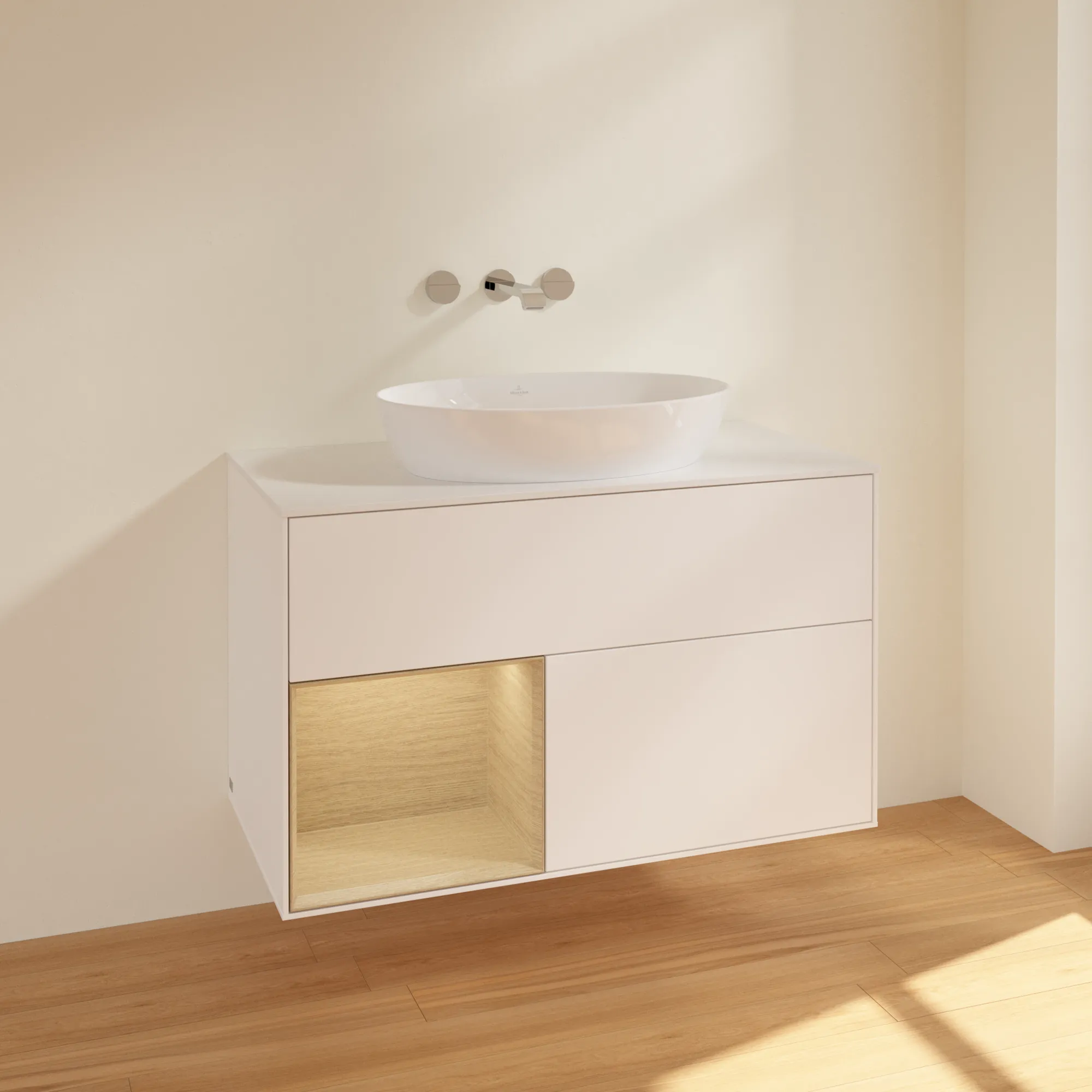 Villeroy & Boch Waschtischunterschrank „Finion“ für Schrankwaschtisch 100 × 60,3 × 50,1 cm 2 Schubladen, für Waschtischposition mittig, inkl. Beleuchtung mittig