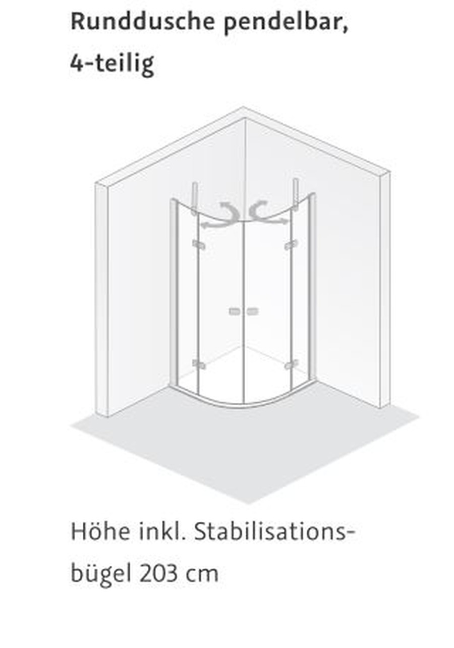 HSK teilgerahmte Runddusche pendelbar 4-teilig „Premium Softcube“ Glas Linea 01 (80 cm), H: 2000 mm