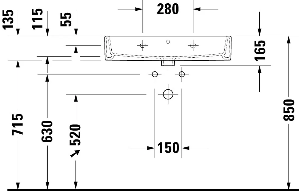 Wandwaschtisch „Vero Air“, mit Überlauf, Hahnlochposition mittig