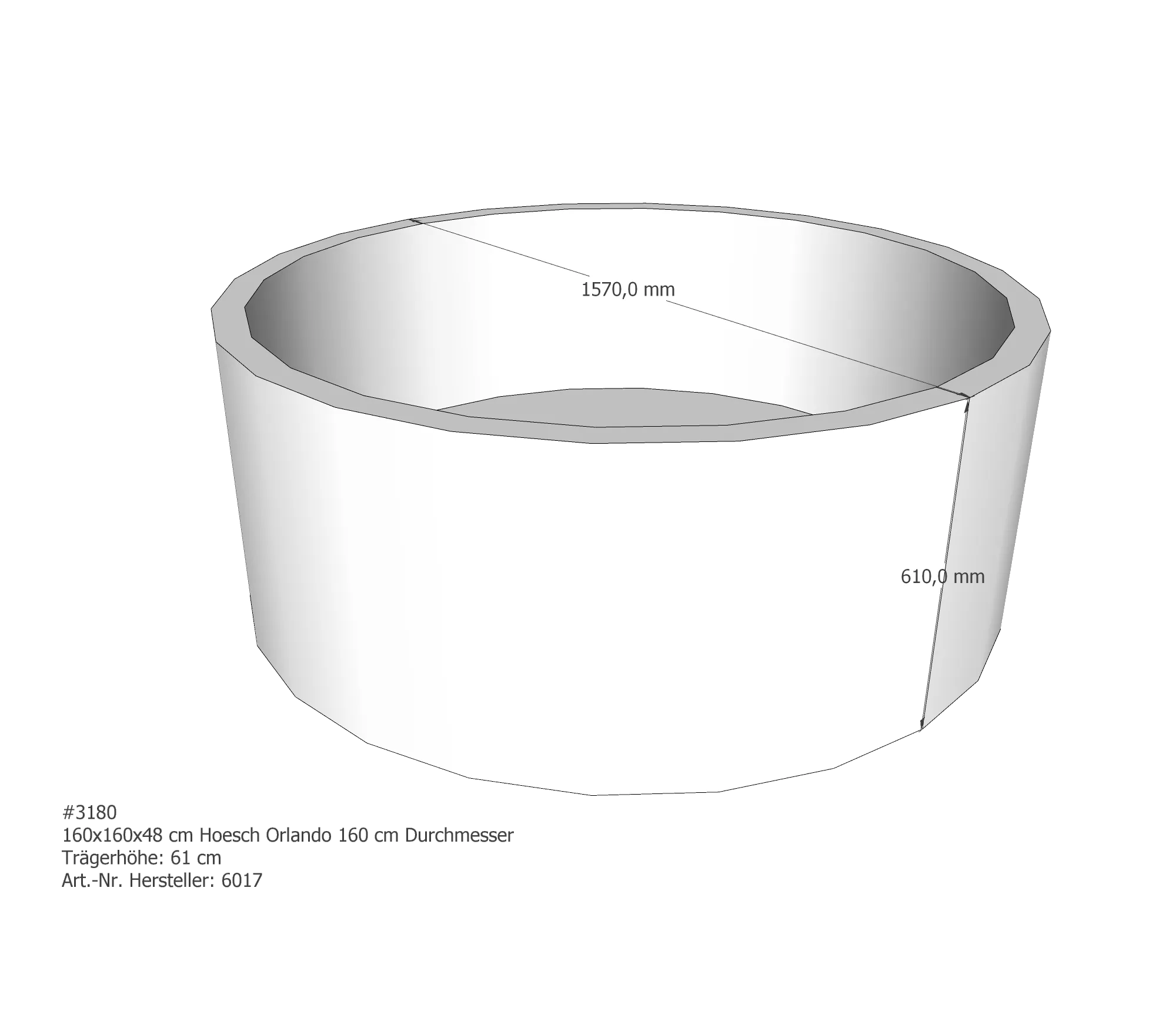Badewannenträger für Hoesch Orlando 160 × 160 × 48 cm