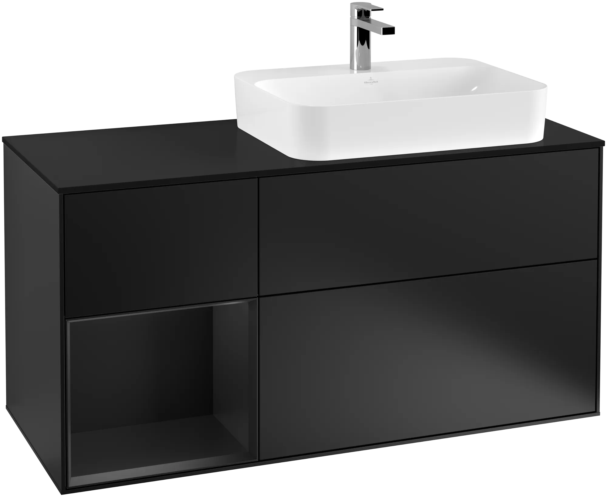 Villeroy & Boch Finion Waschbeckenunterschrank F39, 1200x603x501mm, Black Matt Lacquer / Glass Black Matt