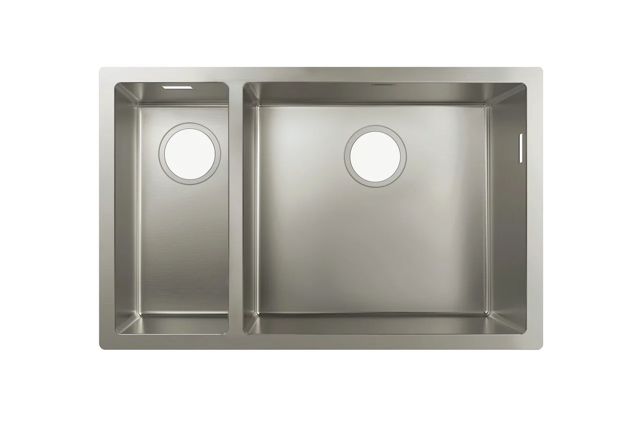 Hansgrohe S71 Unterbauspüle Edelstahl, 180x450 mm, 1 Hauptbecken + 1 Zusatzbecken, flach aufliegend oder flächenbündig