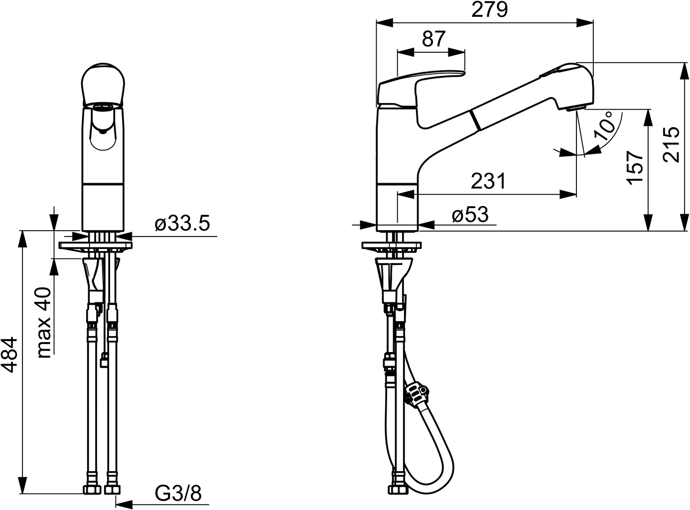 HansaPINTO Küchenarmatur HansaPINTO 4518 2-strahlig Ausladung 231 mm DN15 Chrom
