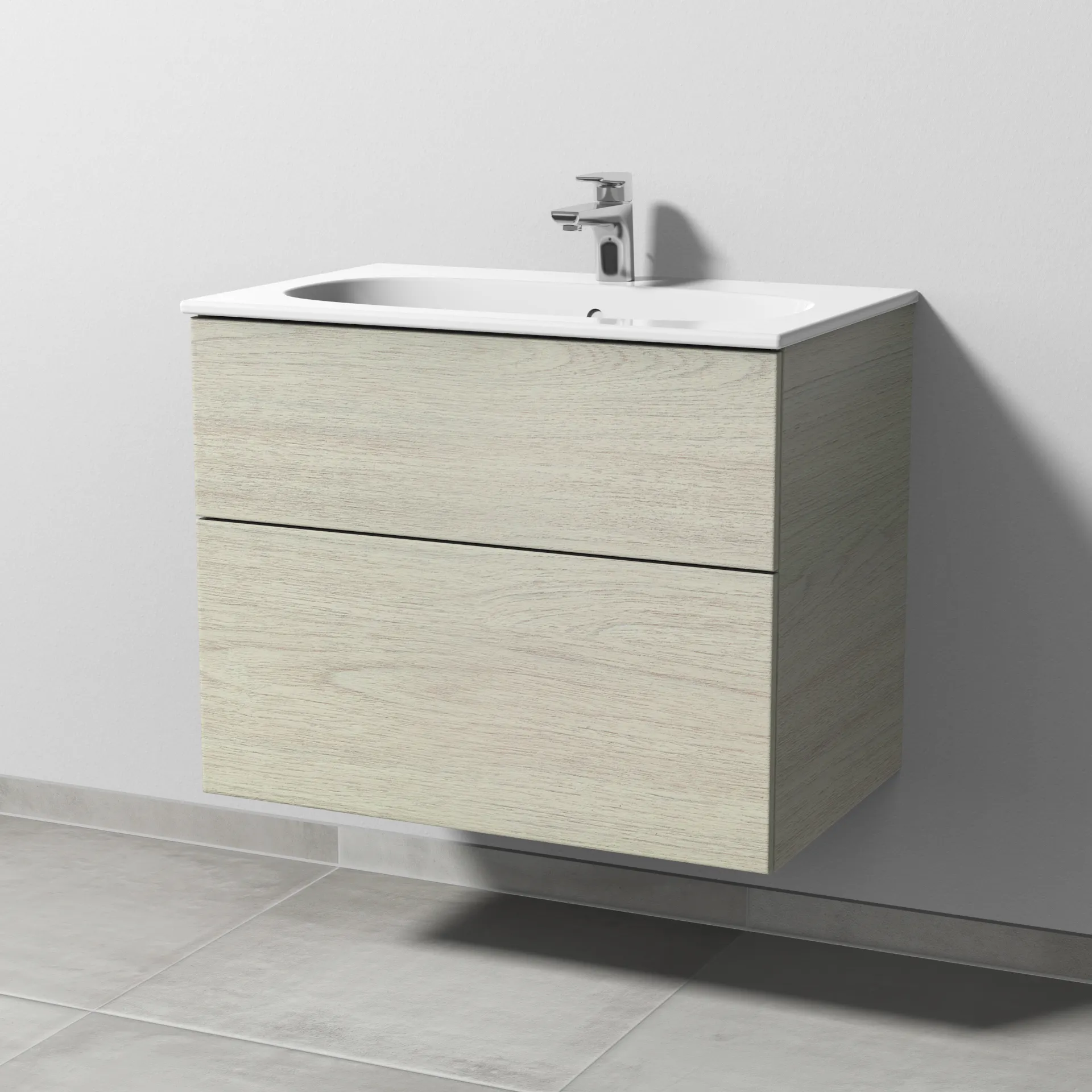 Sanipa Waschtischunterschrank „3way“ passend zu Keramik-Waschtische Acanto Slim von Geberit 730 × 582 × 467 mm in White Oak