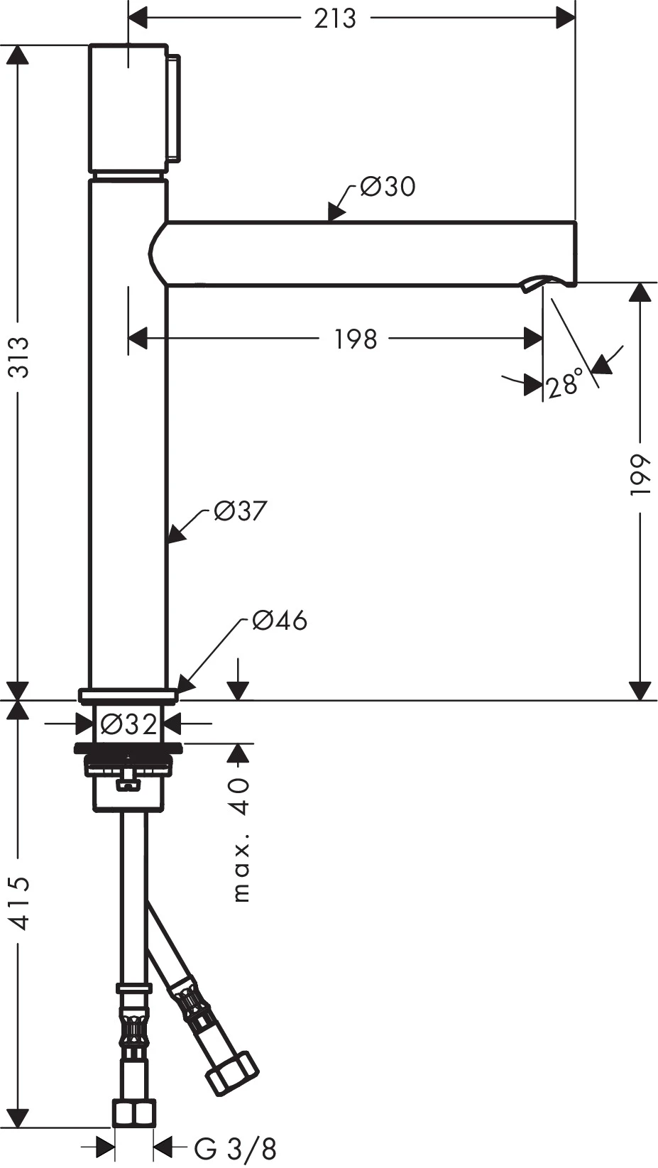 Waschtischmischer 200 Axor Uno Select ohne Ablaufgarnitur chrom