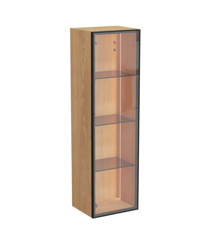 New Metropole Edge LED-Halbhochschrank mit 1 Glastüre Türanschlag links 35 x 30 x 120 cm (BxTxH) Echtholzfurnier Eiche Hell