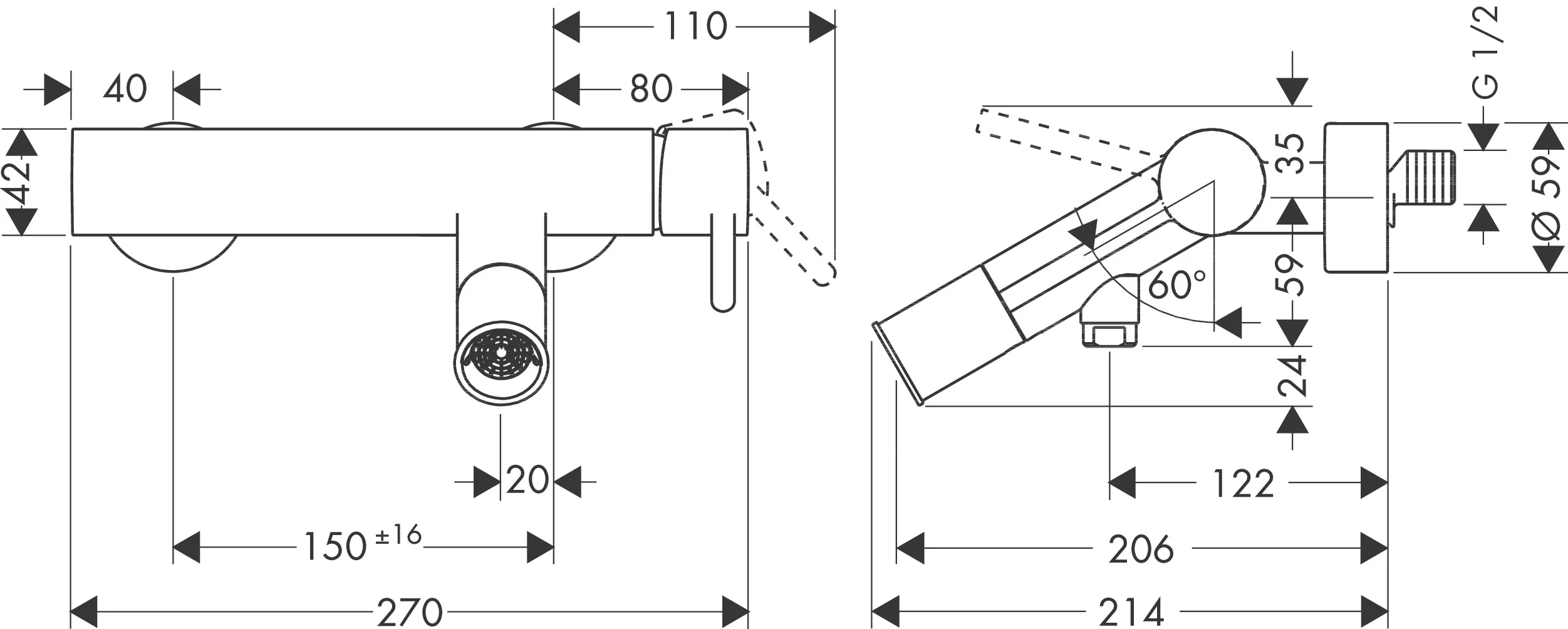 Hansgrohe AXOR Starck Wannenmischer Aufputz, Chrom, Ausladung 200 mm, DN15, Keramikmischsystem mit einstellbarer Temperaturbegrenzung und automatischem Umsteller