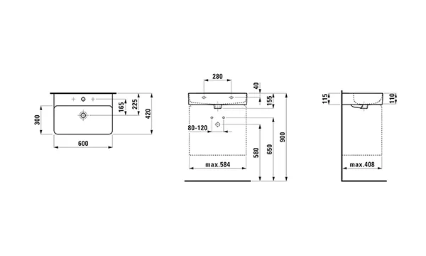 Laufen Waschtisch VAL 420x600x155, 1 Hahnloch mit Überlauf, schwarz matt Laufen Waschtisch VAL 420x600x155, 1 Hahnloch mit Überlauf, schwarz matt