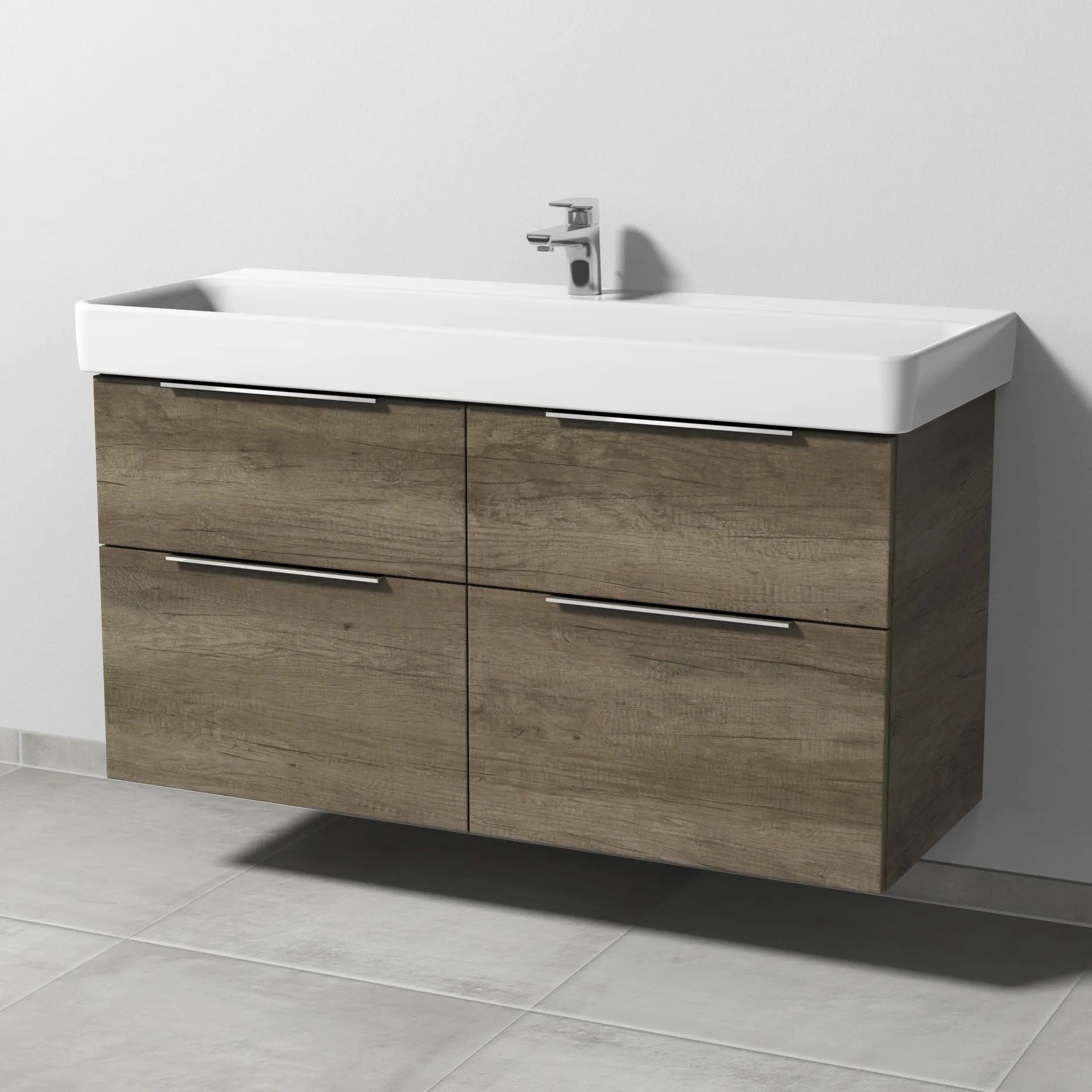 Sanipa Waschtischunterschrank „3way“ passend zu Keramik-Waschtische Pro S von Laufen 1150 × 593 × 437 mm in Eiche Nebraska, Becken mittig
