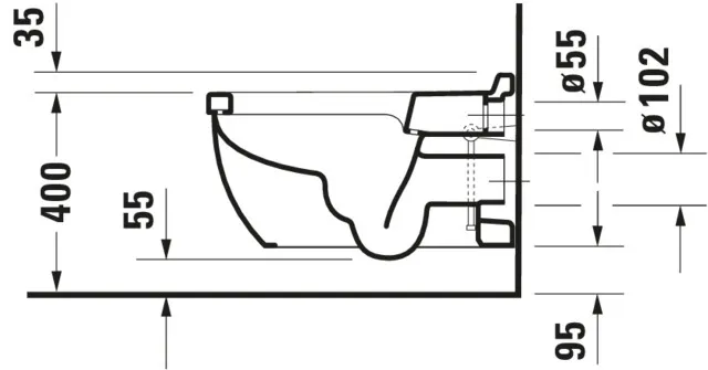 Wand-Tiefspül-WC „Starck 3“ 36,5 × 43,5 × 62 cm, Befestigung verdeckt, mit Spülrand