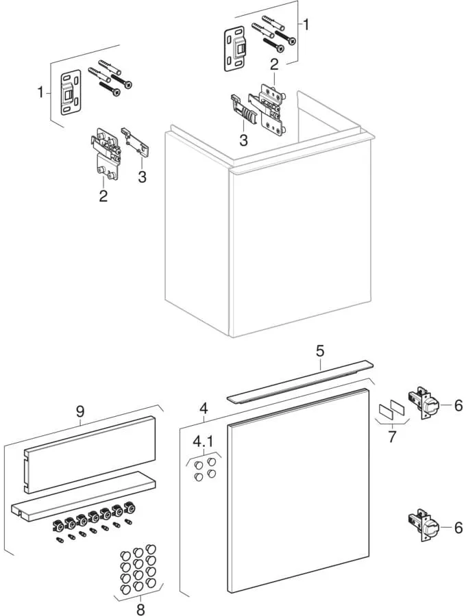 iCon Unterschrank für Handwaschbecken, mit einer Tür: Tür=Anschlag rechts, Korpus und Front: weiß / lackiert hochglänzend, Griff: weiß / pulverbeschichtet matt