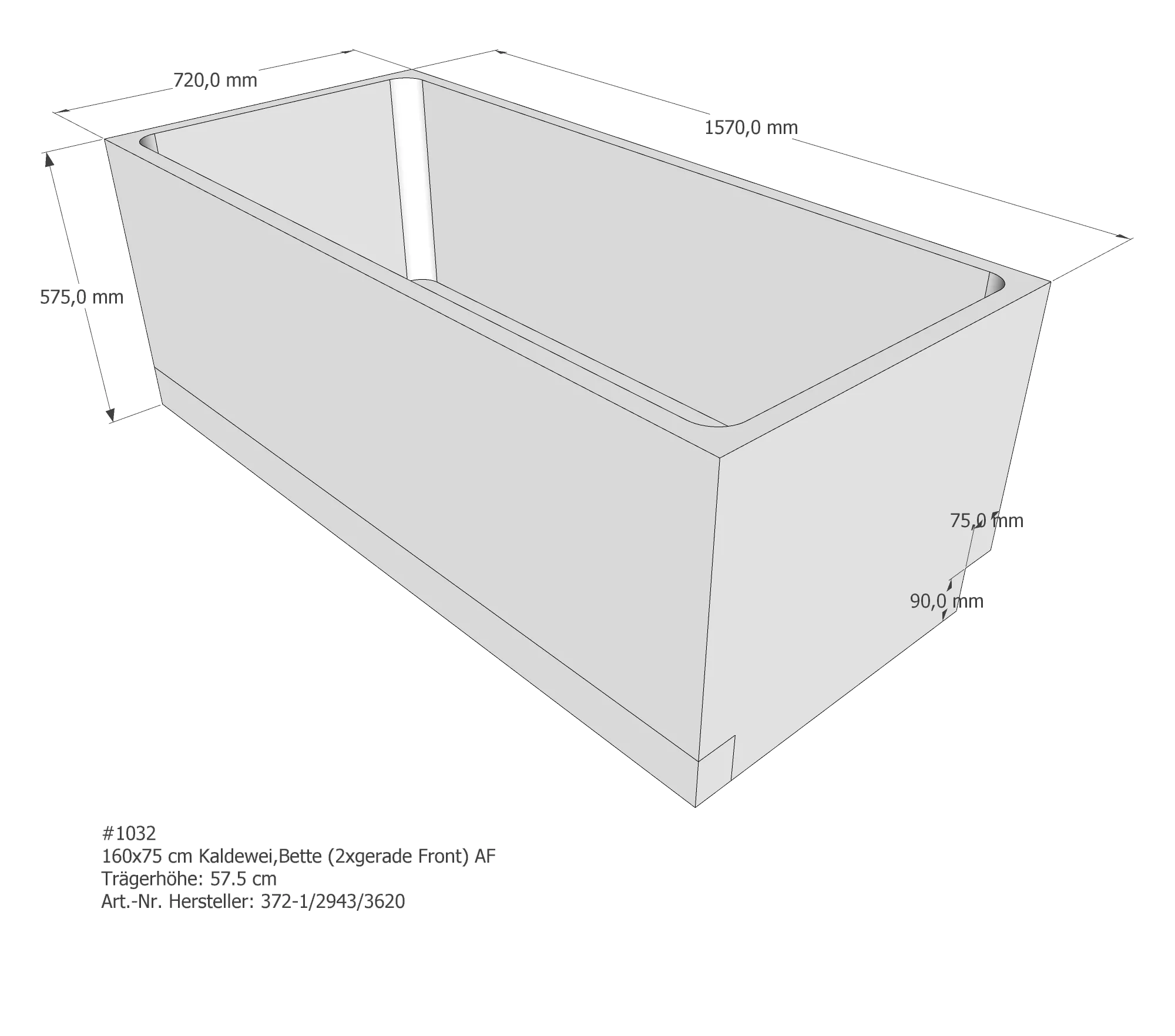 Badewannenträger für BetteForm 160 × 75 cm