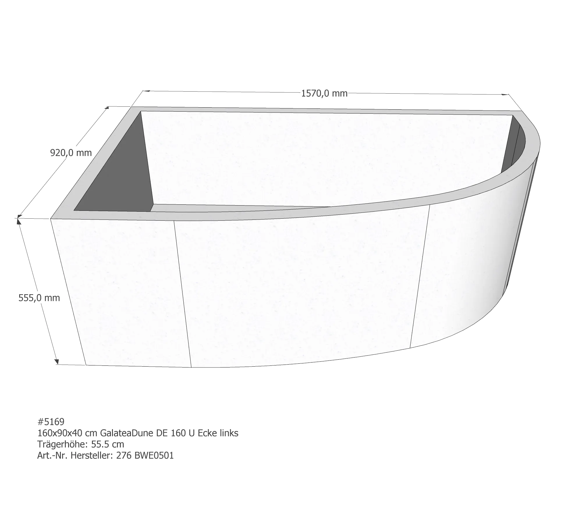 Badewannenträger für Galatea Dune DE 160 U links links 160 × 90 × 40 cm Badewannenträger für Galatea Dune DE 160 U links links 160 × 90 × 40 cm