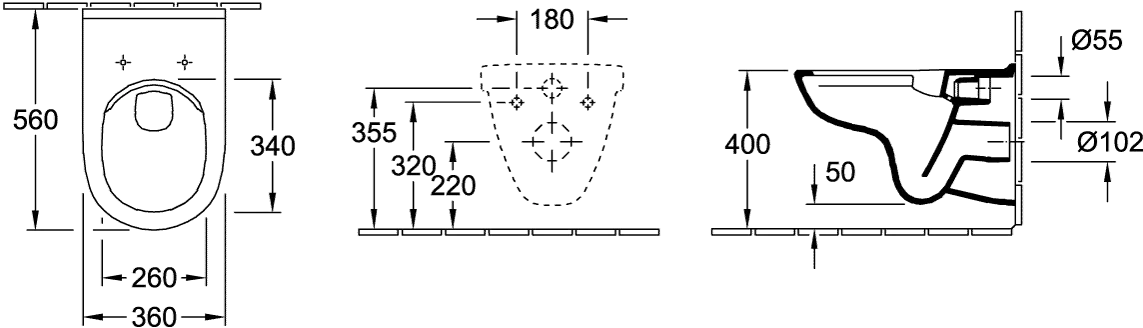 WC mit WC-Sitz, Vorwandelement und Betätigungsplatte (Combi-Pack) O.novo 5660D3, 360 x 560 x 350 mm, Oval, wandhängend, Abgang waagerecht, Weiß Alpin WC mit WC-Sitz, Vorwandelement und Betätigungsplatte (Combi-Pack) O.novo 5660D3, 360 x 560 x 350 mm, Oval, wandhängend, Abgang waagerecht, Weiß Alpin