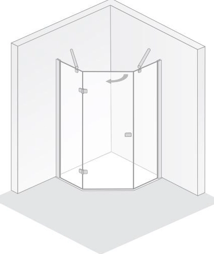 HSK teilgerahmte Fünfeckdusche 3-teilig „Premium Softcube“ Glas Klar hell, Profile Chromoptik (Alu Hochglanz poliert), Scharniere Premium Softcube, H: 2000 mm HSK teilgerahmte Fünfeckdusche 3-teilig „Premium Softcube“ Glas Klar hell, Profile Chromoptik (Alu Hochglanz poliert), Scharniere Premium Softcube, H: 2000 mm