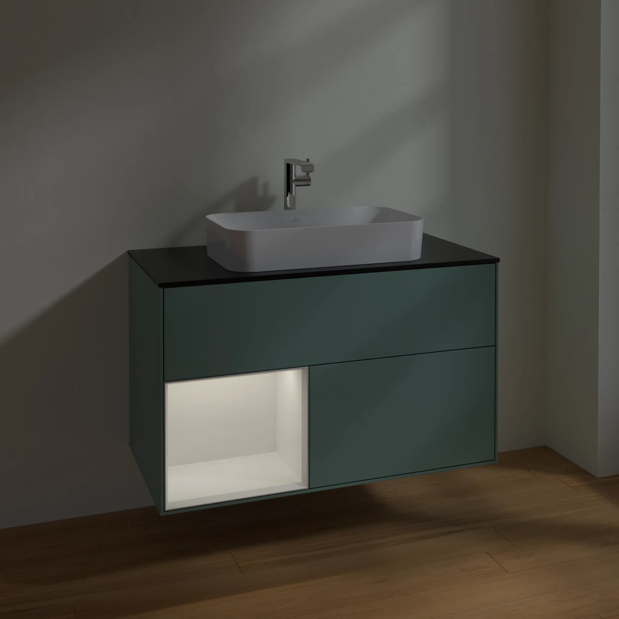 Villeroy & Boch Waschtischunterschrank „Finion“ für Schrankwaschtisch 1000 × 603 × 501 mm Olive Matt Lacquer, mit Hahnlochbohrung, für Becken mittig Villeroy & Boch Waschtischunterschrank „Finion“ für Schrankwaschtisch 1000 × 603 × 501 mm Olive Matt Lacquer, mit Hahnlochbohrung, für Becken mittig